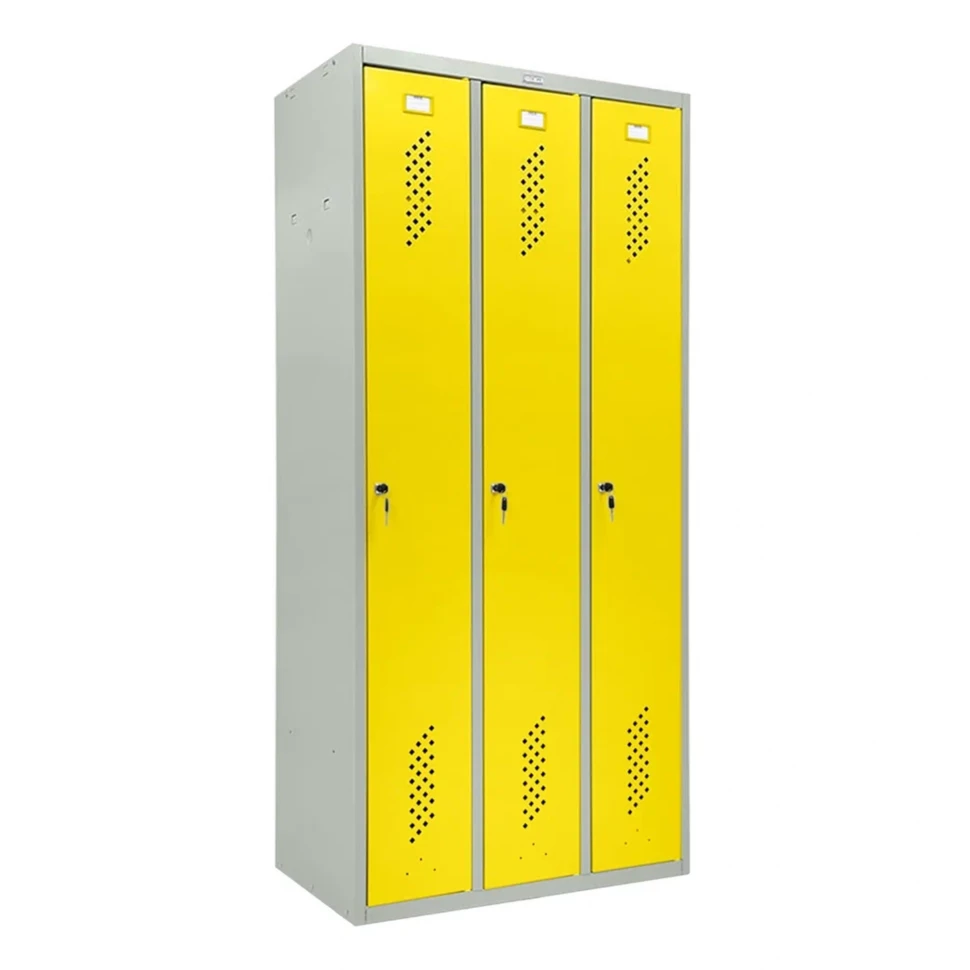 Шкаф металлический трехдверный серый с желтым
