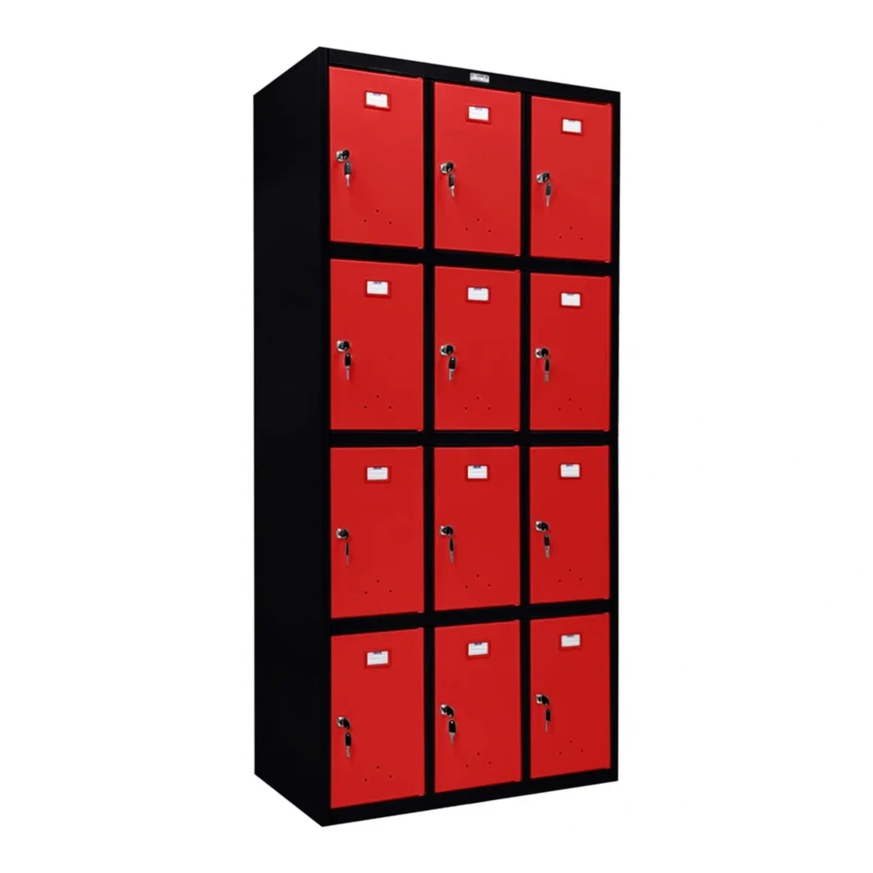 Шкаф металлический для сумок черный с красным