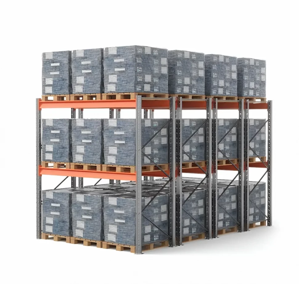 Стеллаж двойной глубины 3000х2700х1100 до 3250 кг / до 12670 кг секция Стеллаж двойной глубины 3000х2700х1100 до 3250 кг / до 12670 кг секция