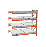 Стеллаж с выкатными платформами ДиКом 2500х1800х1000 на 4 яруса доп. секция П-90