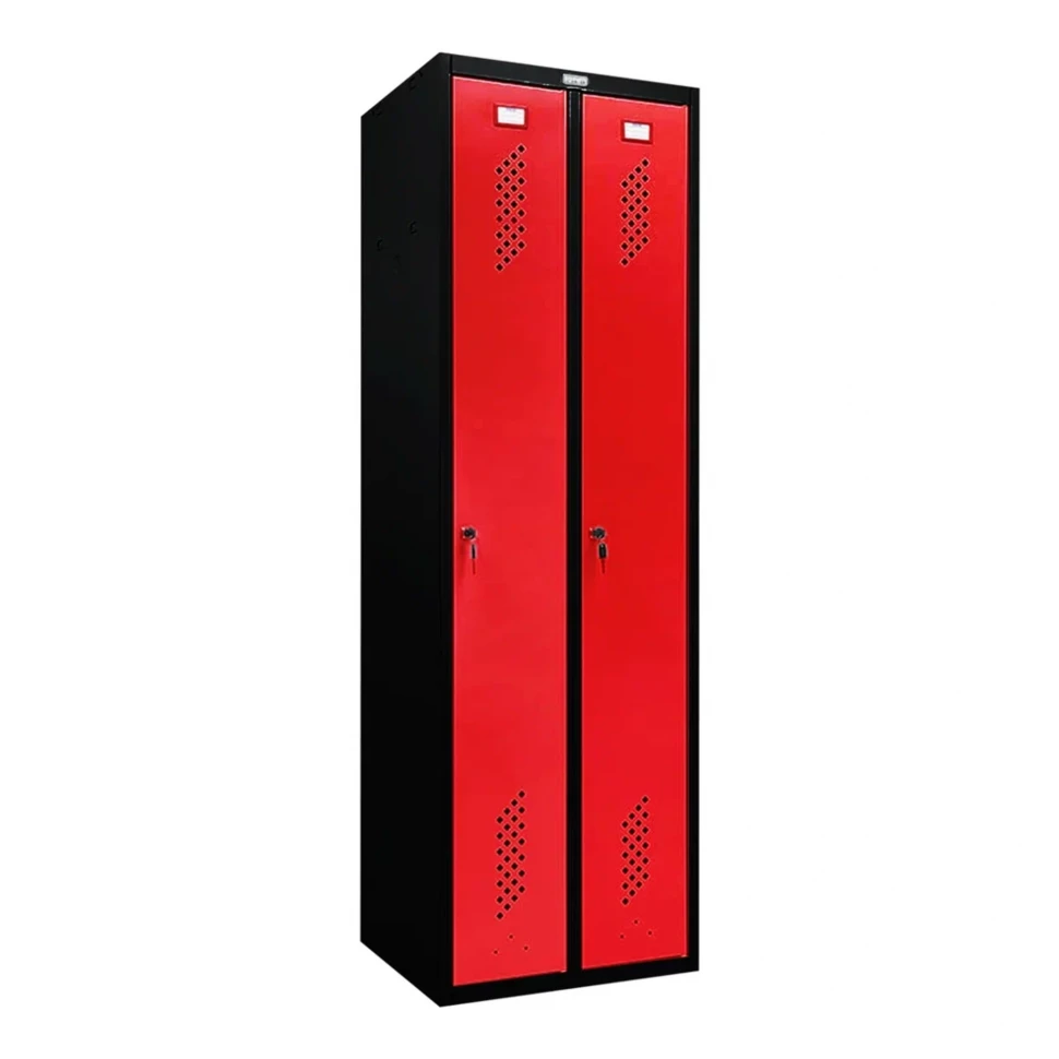 Шкаф металлический двухдверный черный с красным