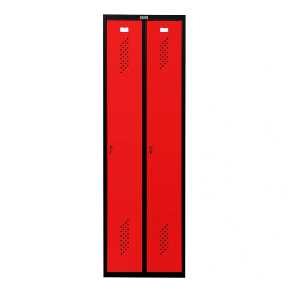 Шкаф металлический двухдверный черный с красным