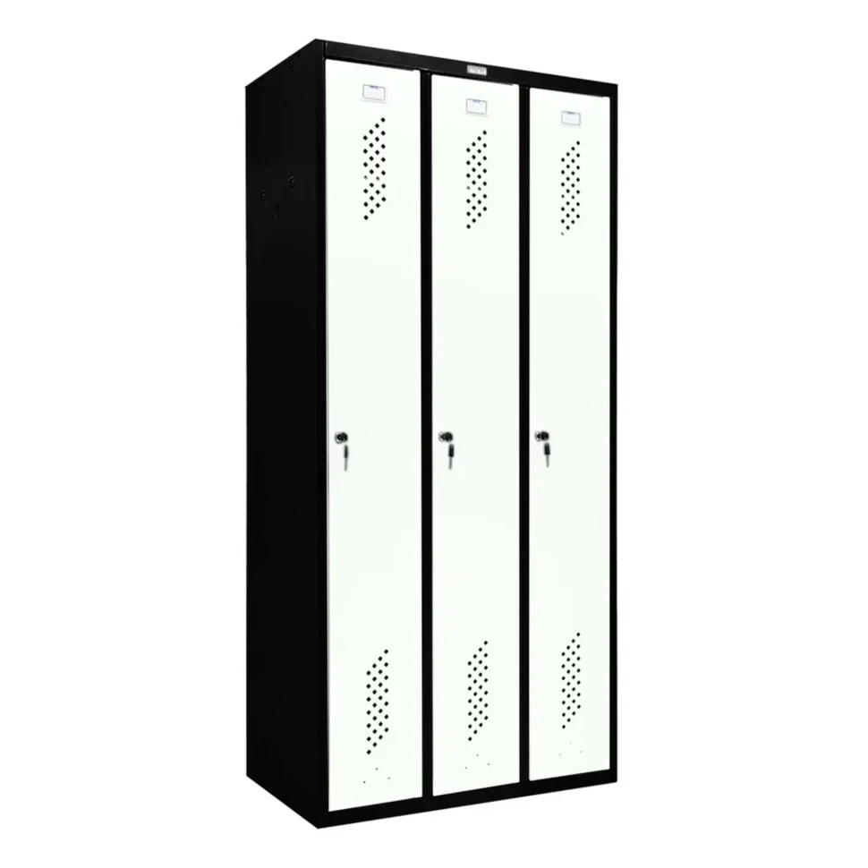 Шкаф металлический трехдверный черный с белым Шкаф металлический трехдверный черный с белым