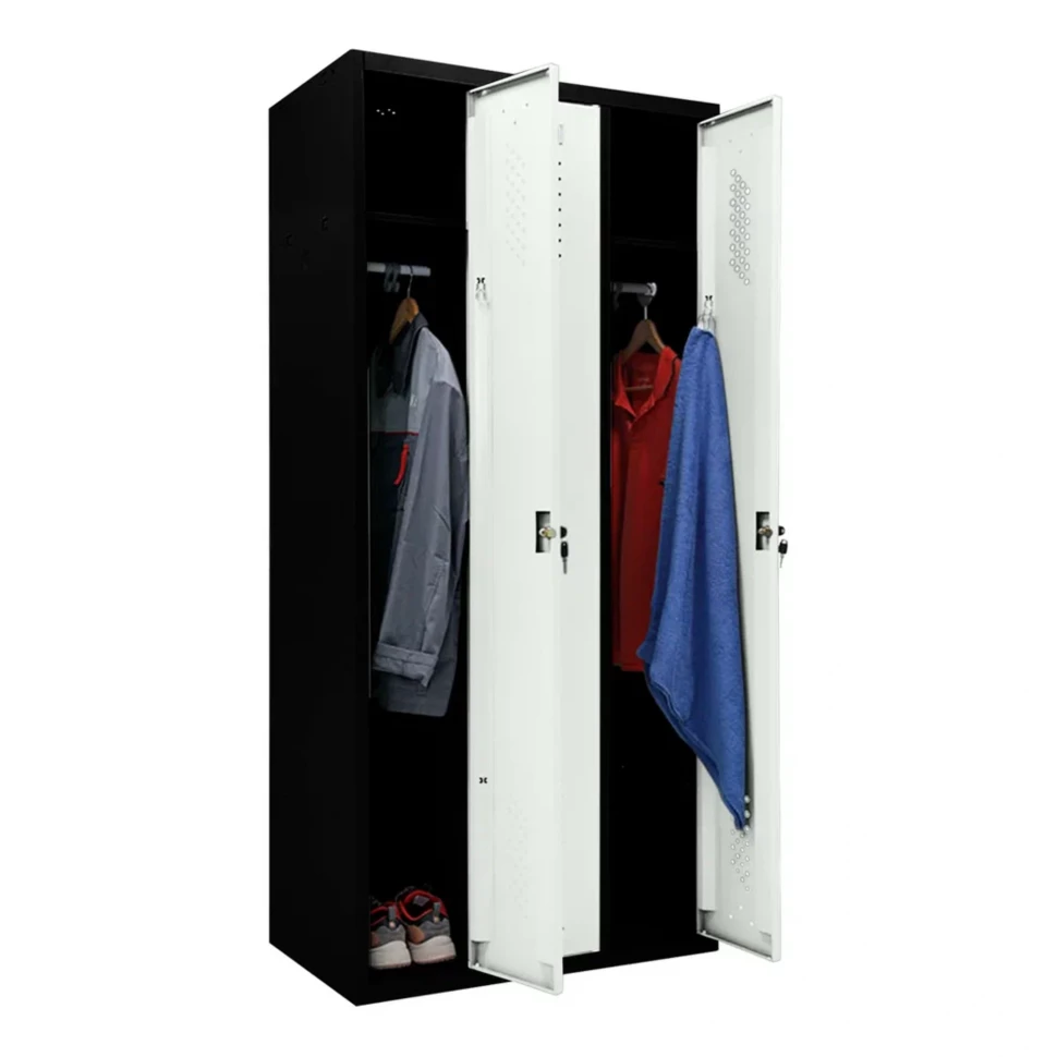 Шкаф металлический трехдверный черный с белым Шкаф металлический трехдверный черный с белым