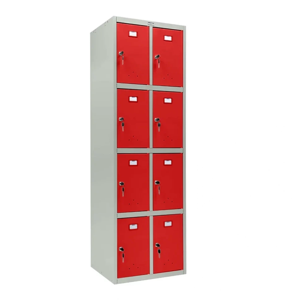 Шкаф металлический для личных вещей серый с красным