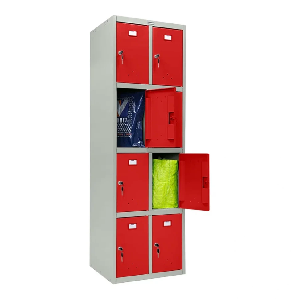 Шкаф металлический для личных вещей серый с красным