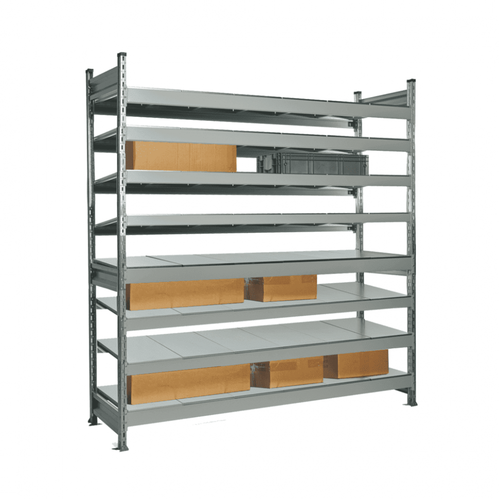 Стеллаж СТ-023 3000х2100х600 с 8 ярусами (рамы и настил - окрас)