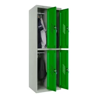 Шкаф металлический четырехдверный серый с зеленым