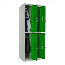 Шкаф металлический четырехдверный серый с зеленым