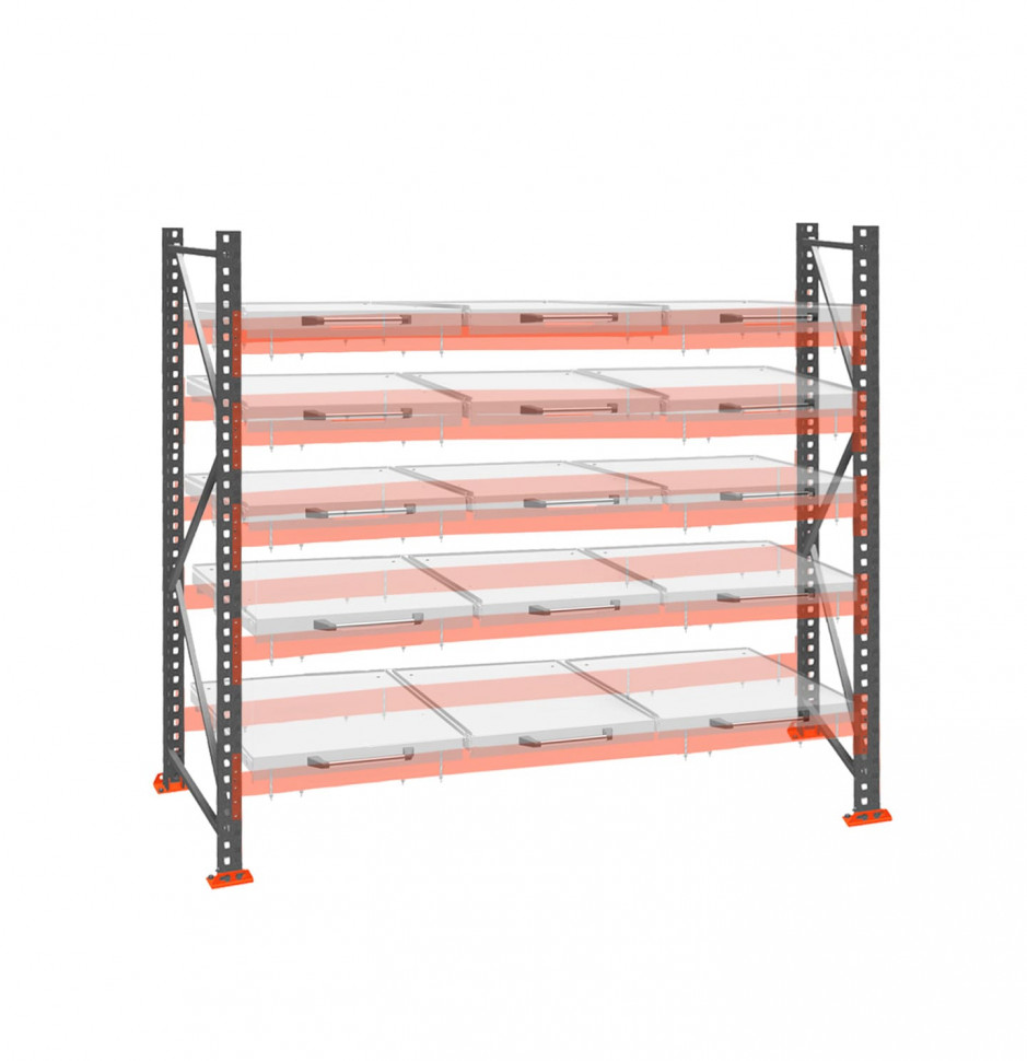 Стеллаж с выкатными платформами ДиКом 3000х2700х1000 на 5 ярусов П-90