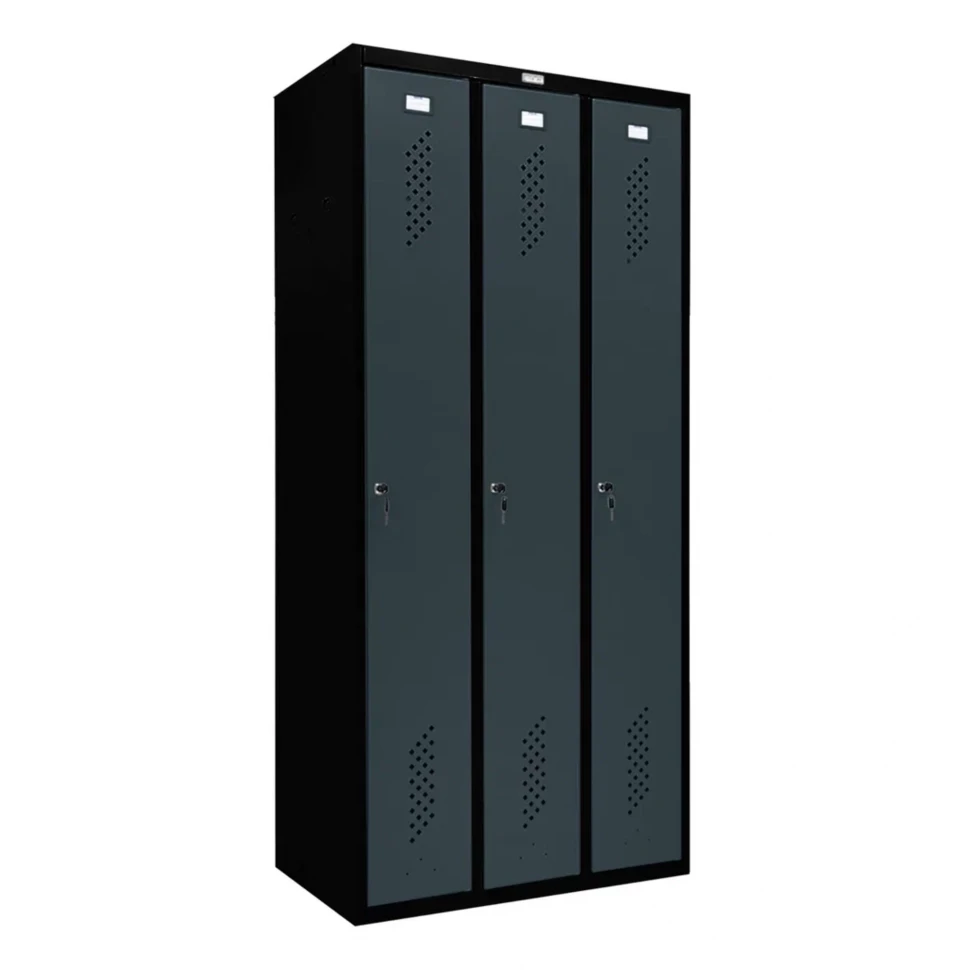 Шкаф металлический трехдверный черный с графитом Шкаф металлический трехдверный черный с графитом