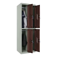 Шкаф металлический четырехдверный серый с коричневым