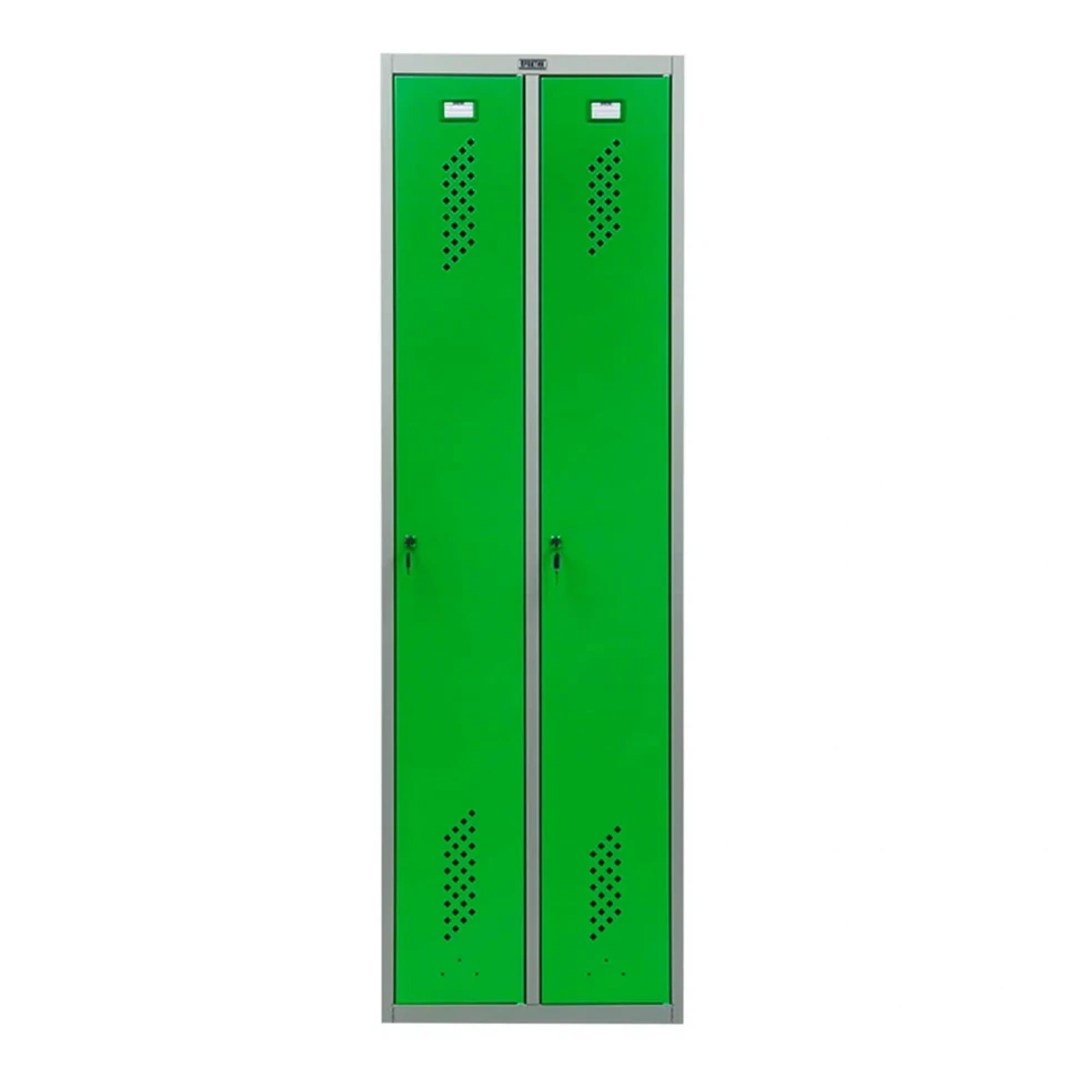 Шкаф металлический двухдверный серый с зеленым