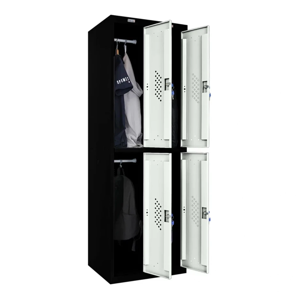 Шкаф металлический четырехдверный черный с белым