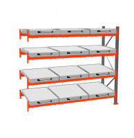 Стеллаж с выкатными платформами ДиКом 2000х2700х1000 на 4 яруса доп. секция