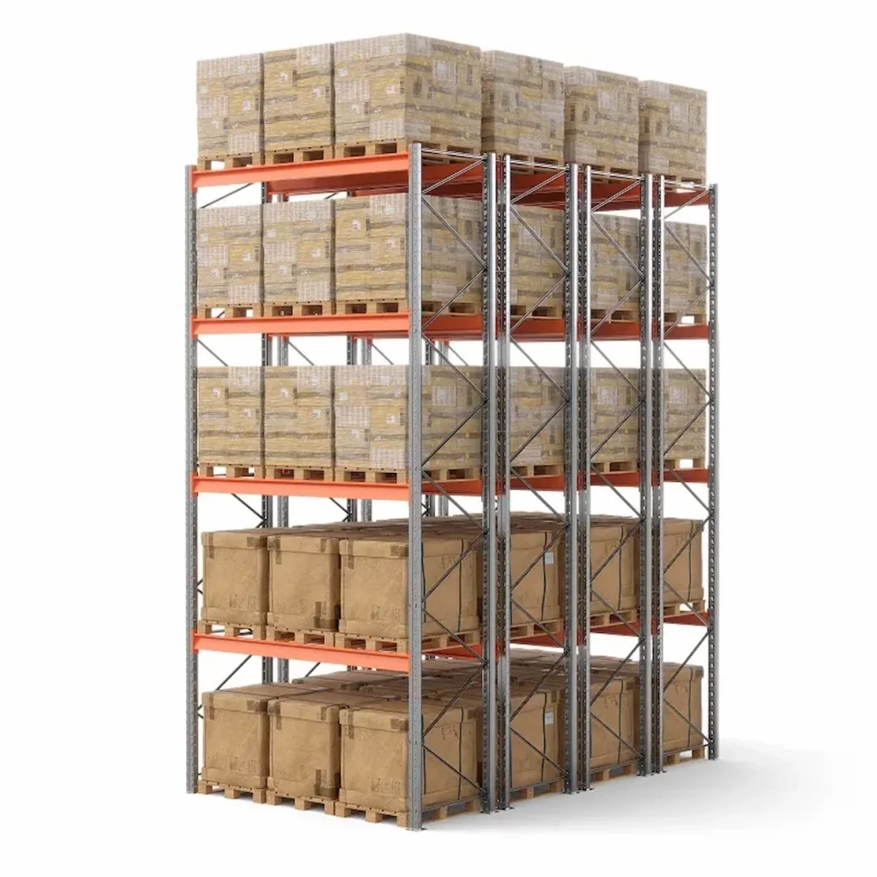 Стеллаж двойной глубины 6000х2700х1100 до 4750 кг / до 12670 кг секция Стеллаж двойной глубины 6000х2700х1100 до 4750 кг / до 12670 кг секция