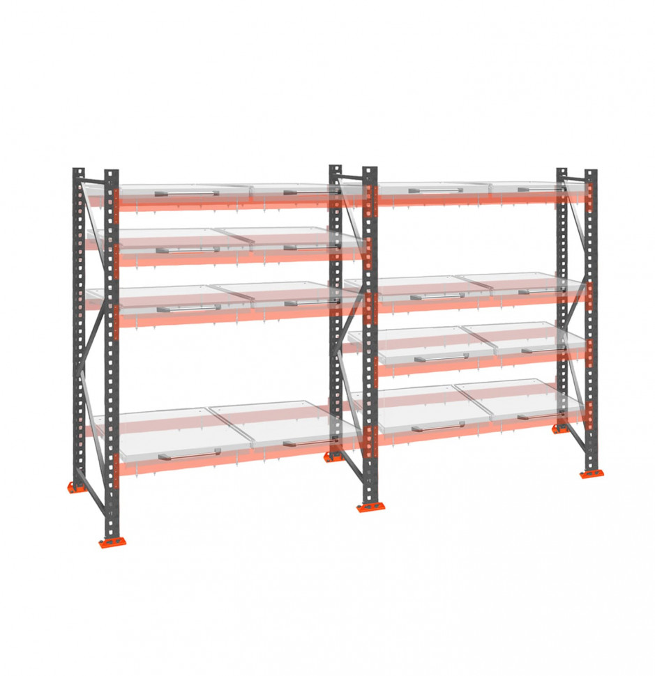 Стеллаж с выкатными платформами ДиКом 2000х3600х1000 на 4 яруса