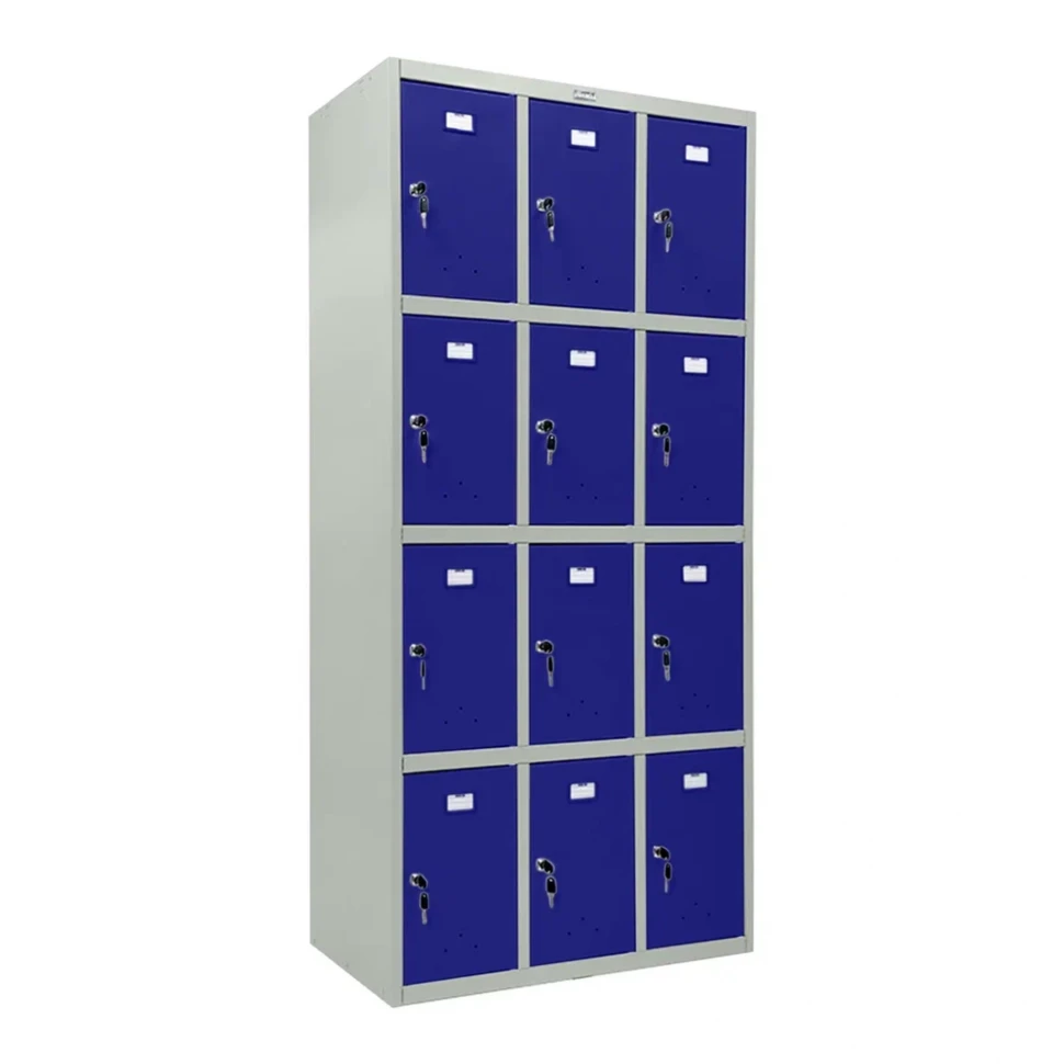 Шкаф металлический для сумок серый с синим