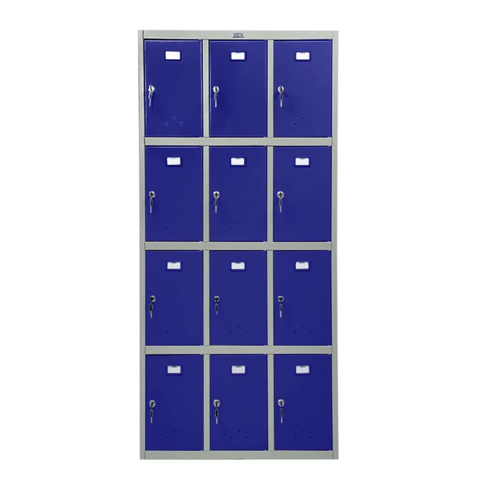 Шкаф металлический для сумок серый с синим