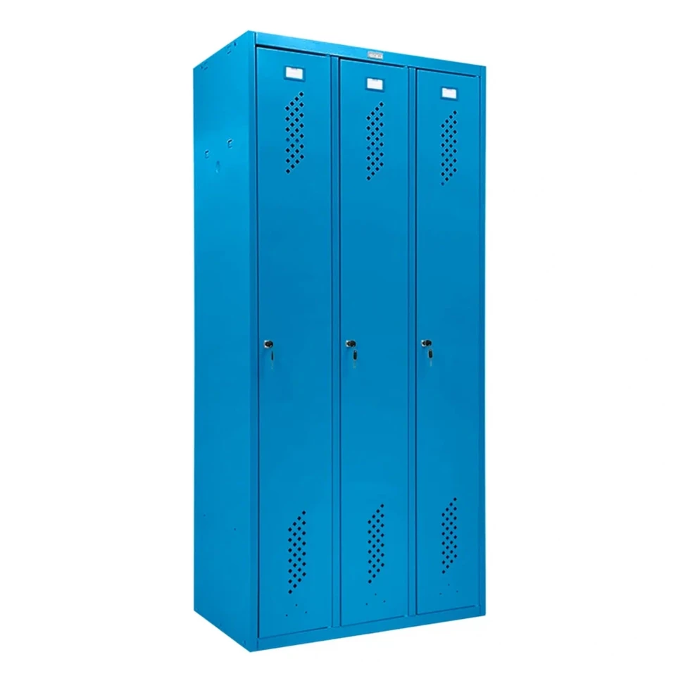 Шкаф металлический трехсекционный голубой