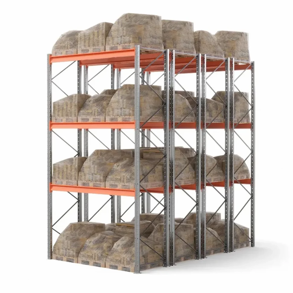 Стеллаж двойной глубины 5000х2700х1100 до 3250 кг / до 12670 кг секция Стеллаж двойной глубины 5000х2700х1100 до 3250 кг / до 12670 кг секция