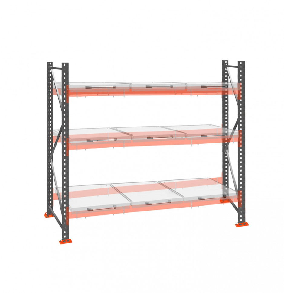 Стеллаж с выкатными платформами ДиКом 3000х2700х1000 на 3 яруса П-90
