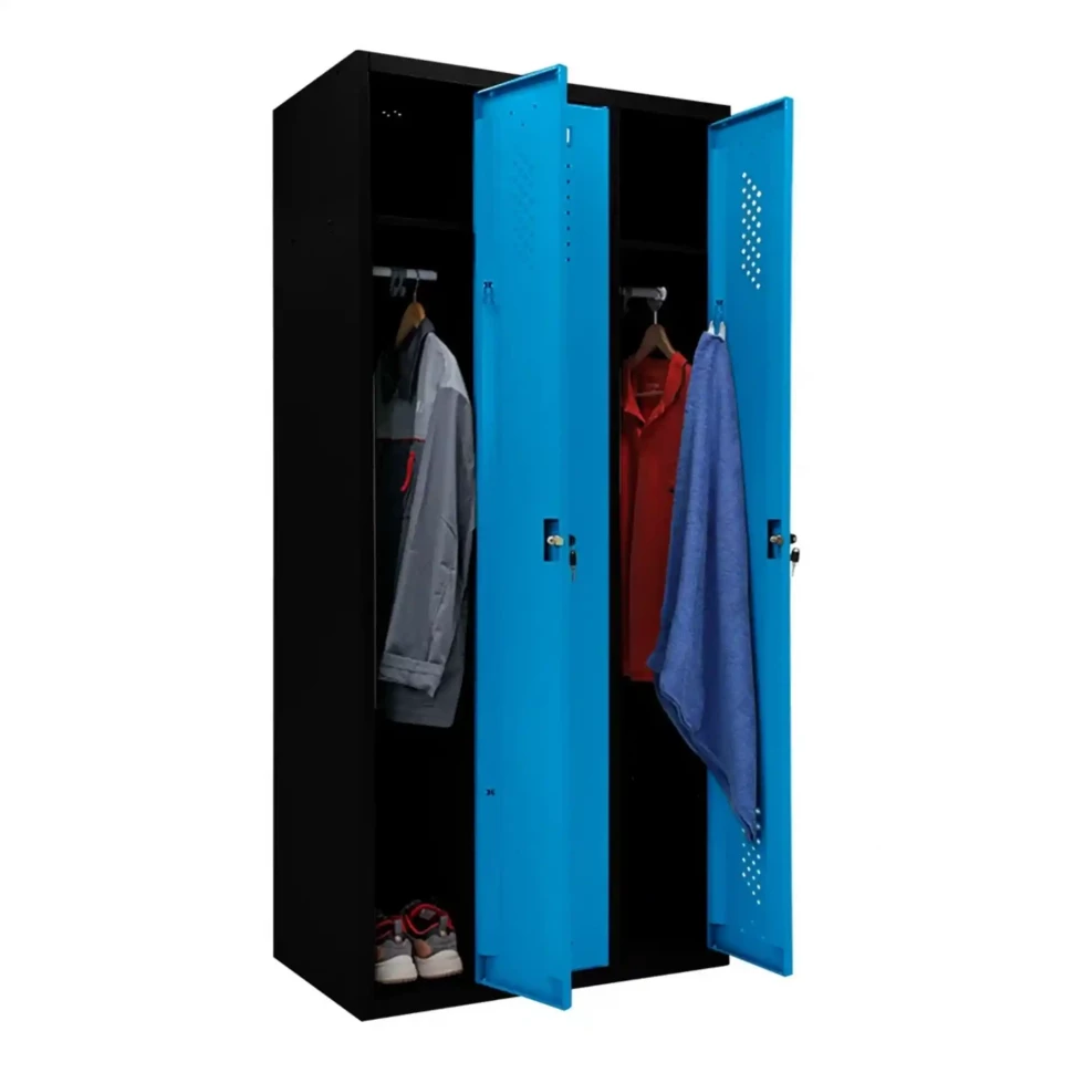 Шкаф металлический трехдверный черный с голубым Шкаф металлический трехдверный черный с голубым