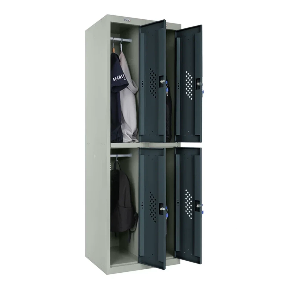 Шкаф металлический четырехдверный серый с графитом